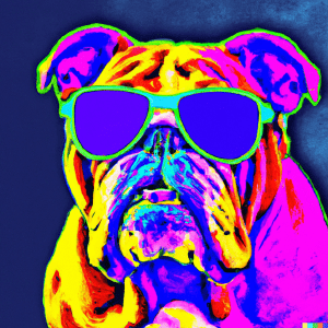 Warhol-style-painting-of-a-english-bulldog-wearing-sunglasses